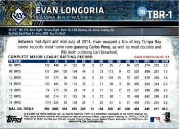 2015 Topps Tampa Bay Rays #TBR1 Evan Longoria Back