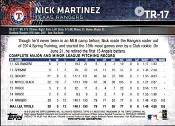 2015 Topps Texas Rangers #TR17 Nick Martinez Back