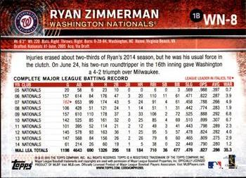 2015 Topps Washington Nationals #WN8 Ryan Zimmerman Back