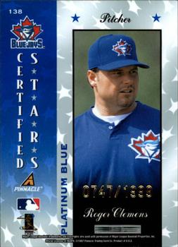 1997 Pinnacle Totally Certified - Platinum Blue #138 Roger Clemens Back