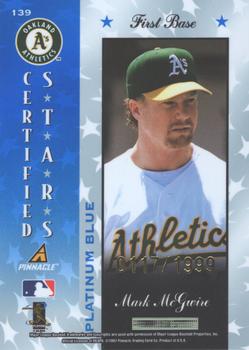 1997 Pinnacle Totally Certified - Platinum Blue #139 Mark McGwire Back