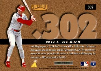 1996 Pinnacle - Foil #302 Will Clark Back