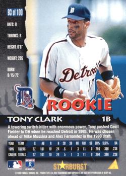 1996 Pinnacle - Starburst Artist's Proofs #93 Tony Clark Back