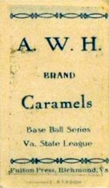 1910 A.W.H. Caramels Virginia League #NNO Buck Hooker Back