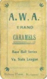 1910 A.W.H. Caramels Virginia League #NNO Ray Ryan Back