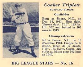 1950 Big League Stars (V362) #16 Coaker Triplett Front