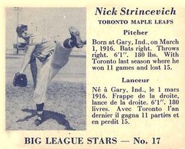 1950 Big League Stars (V362) #17 Nick Strincevich Front