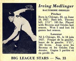 1950 Big League Stars (V362) #33 Irving Medlinger Front