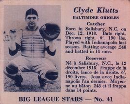 1950 Big League Stars (V362) #41 Clyde Kluttz Front