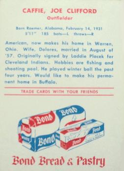 1958 Bond Bread Buffalo Bisons #NNO Joe Caffie Back