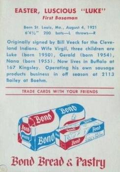 1958 Bond Bread Buffalo Bisons #NNO Luke Easter Back