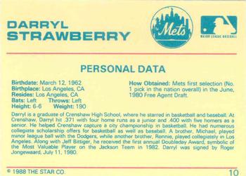 1989 Star Darryl Strawberry Purple #10 Darryl Strawberry Back