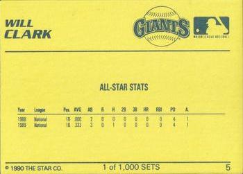 1990 Star Platinum #5 Will Clark Back