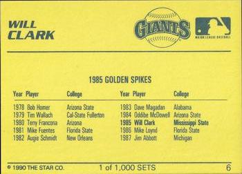 1990 Star Platinum #6 Will Clark Back