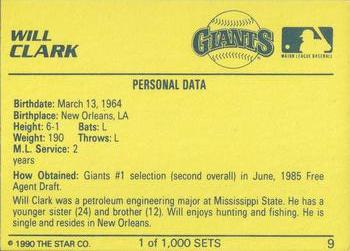 1990 Star Platinum #9 Will Clark Back