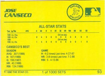 1990 Star Platinum #93 Jose Canseco Back