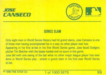 1990 Star Platinum #99 Jose Canseco Back