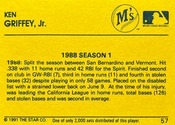 1991 Star Diamond #57 Ken Griffey Jr. Back