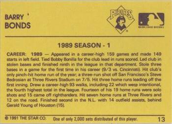 1991 Star Diamond #13 Barry Bonds Back