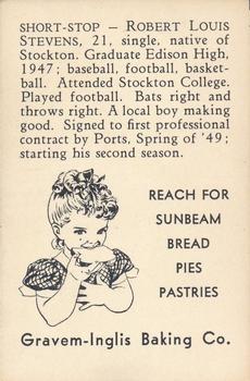 1950 Sunbeam Bread Stockton Ports #NNO Robert Stevens Back