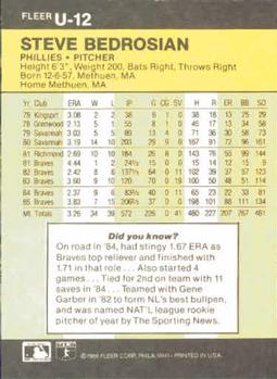 1986 Fleer Update #U-12 Steve Bedrosian Back