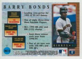 1996 Topps Chrome - Masters of the Game Refractor #MG18 Barry Bonds Back