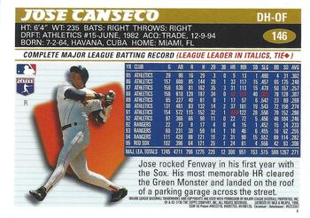 1996 Topps Chrome - Refractors #146 Jose Canseco Back