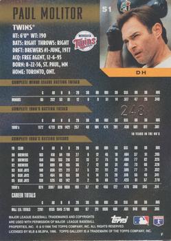 1996 Topps Gallery - Player's Private Issue #51 Paul Molitor Back