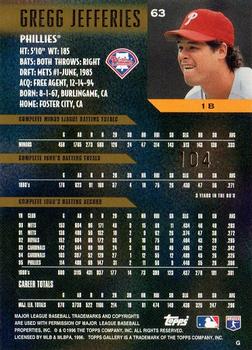 1996 Topps Gallery - Player's Private Issue #63 Gregg Jefferies Back