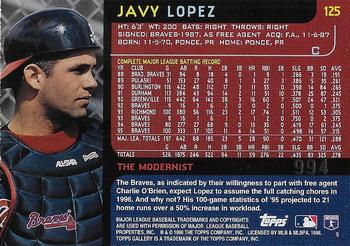 1996 Topps Gallery - Player's Private Issue #125 Javy Lopez Back