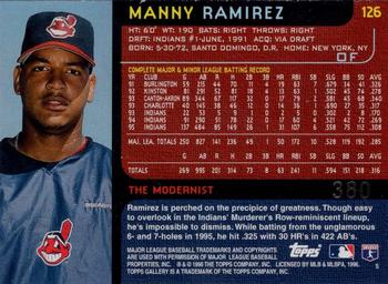 1996 Topps Gallery - Player's Private Issue #126 Manny Ramirez Back