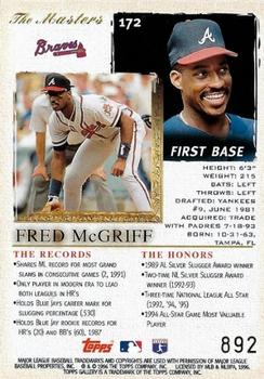 1996 Topps Gallery - Player's Private Issue #172 Fred McGriff Back