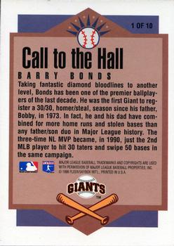 1996 Ultra - Call to the Hall Gold Medallion #1 Barry Bonds Back