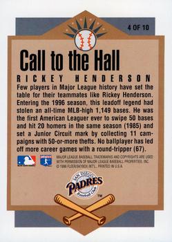 1996 Ultra - Call to the Hall Gold Medallion #4 Rickey Henderson Back