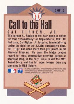 1996 Ultra - Call to the Hall Gold Medallion #7 Cal Ripken, Jr. Back