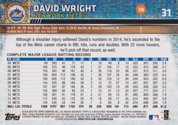 2015 Topps Opening Day - Blue #31 David Wright Back