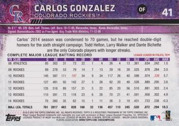 2015 Topps Opening Day - Blue #41 Carlos Gonzalez Back