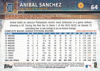 2015 Topps Opening Day - Blue #64 Anibal Sanchez Back