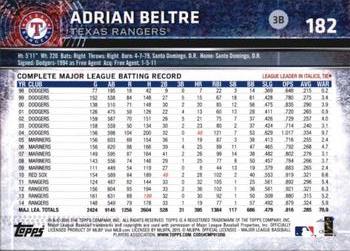 2015 Topps Opening Day - Blue #182 Adrian Beltre Back