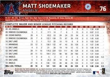 2015 Topps Opening Day - Blue #76 Matt Shoemaker Back