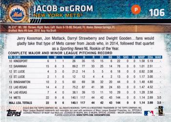 2015 Topps Opening Day - Blue #106 Jacob deGrom Back
