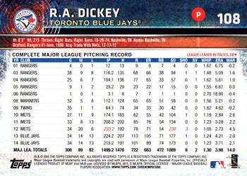 2015 Topps Opening Day - Blue #108 R.A. Dickey Back