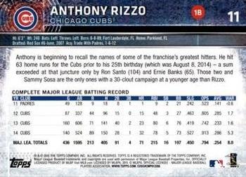 2015 Topps Opening Day - Black #11 Anthony Rizzo Back