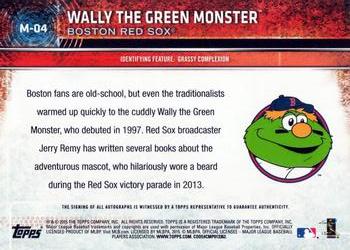 2015 Topps Opening Day - Mascots #M-04 Wally the Green Monster Back