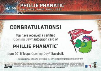 2015 Topps Opening Day - Mascots Autographs #MA-PP Phillie Phanatic Back