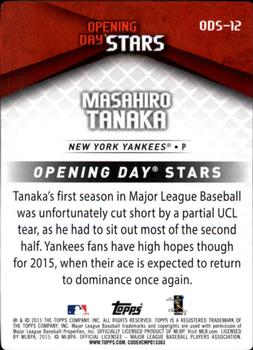 2015 Topps Opening Day - Opening Day Stars #ODS-12 Masahiro Tanaka Back