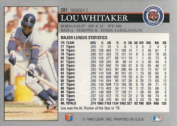 2014 Leaf Best of Baseball - Leaf Memories 1992 Buyback Gold #391 Lou Whitaker Back