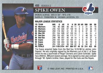 2014 Leaf Best of Baseball - Leaf Memories 1992 Buyback Gold #455 Spike Owen Back