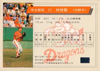 1993 CPBL #010 Chun-Hsien Lin Back