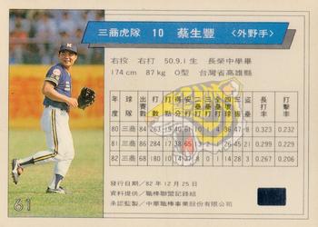 1993 CPBL #061 Sheng-Feng Tsai Back